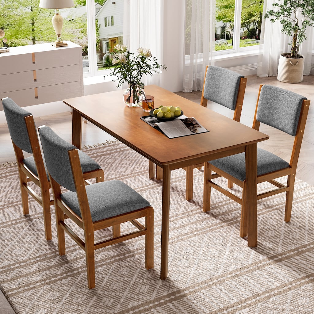 5-Piece Mid-Century Modern Dining Set – Rectangular Wooden Table & 4 Upholstered Chairs, Space-Saving Design for Kitchens .