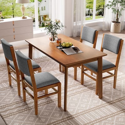 5-Piece Rectangle Wooden Dining Table Set, Mid Century Modern Kitchen Table and 4 Upholstered Chairs for Home, Saving Space