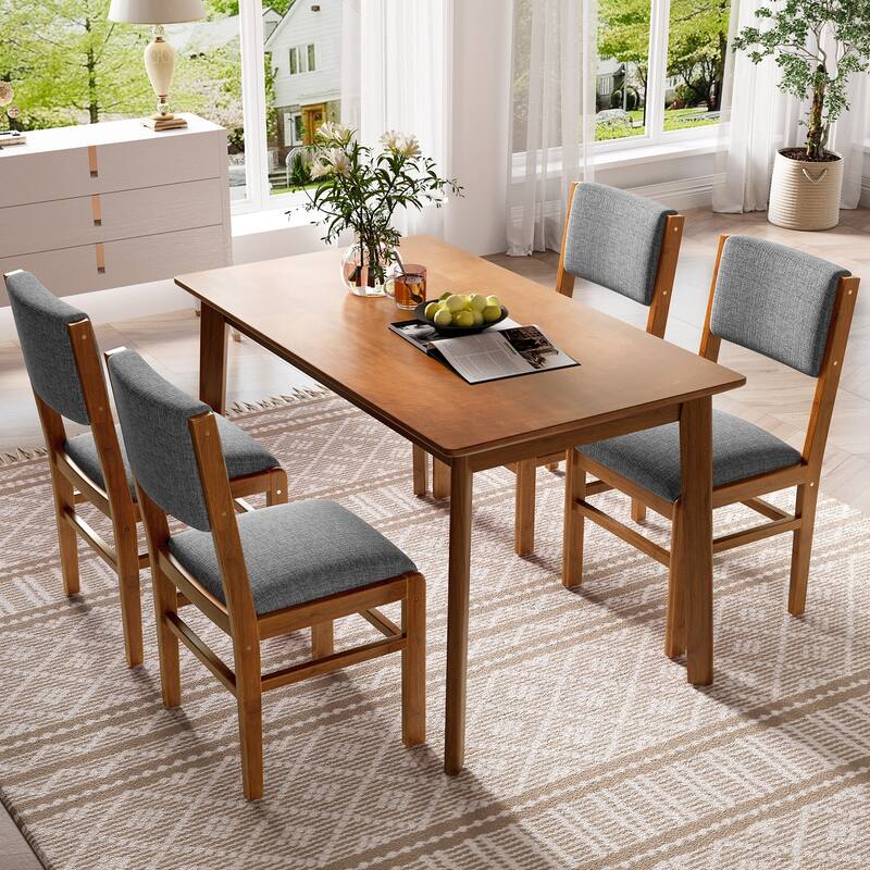 Dining Table Set for 4, 5-Piece Wood Kitchen Dining Table Set with 4 Chairs for Kitchen Dining Room Restaurant - Brown+Gray
