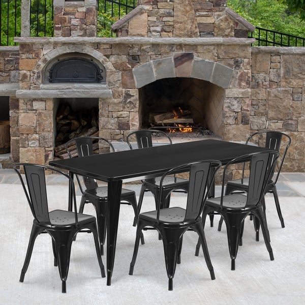 slide 2 of 34, Rectangular Metal Indoor-Outdoor Table Set Black