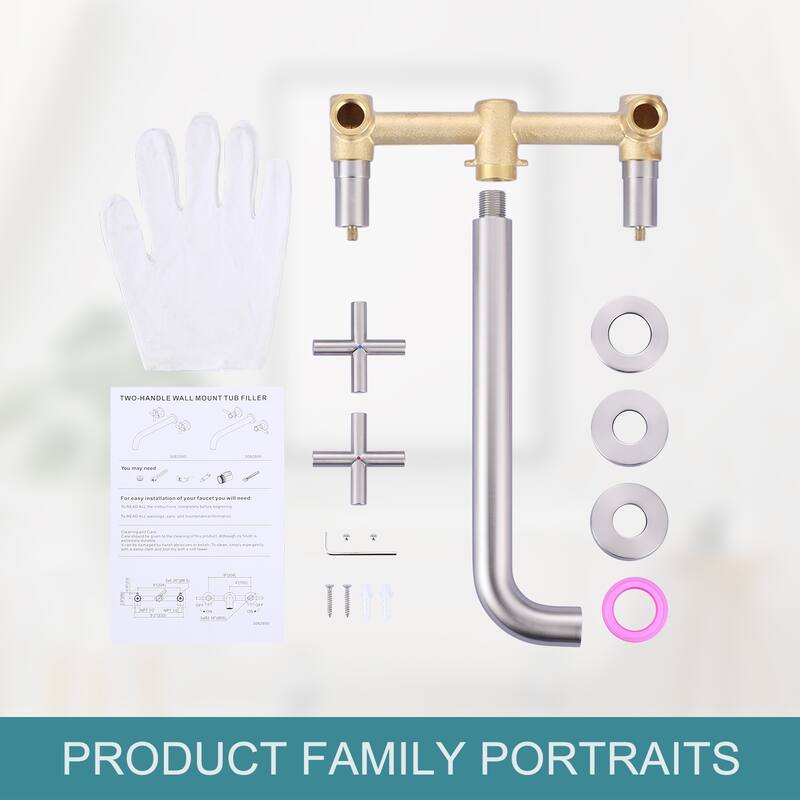 WOWOW Modern Cross-Style Dual-Handle Wall-Mounted Bathtub Faucet