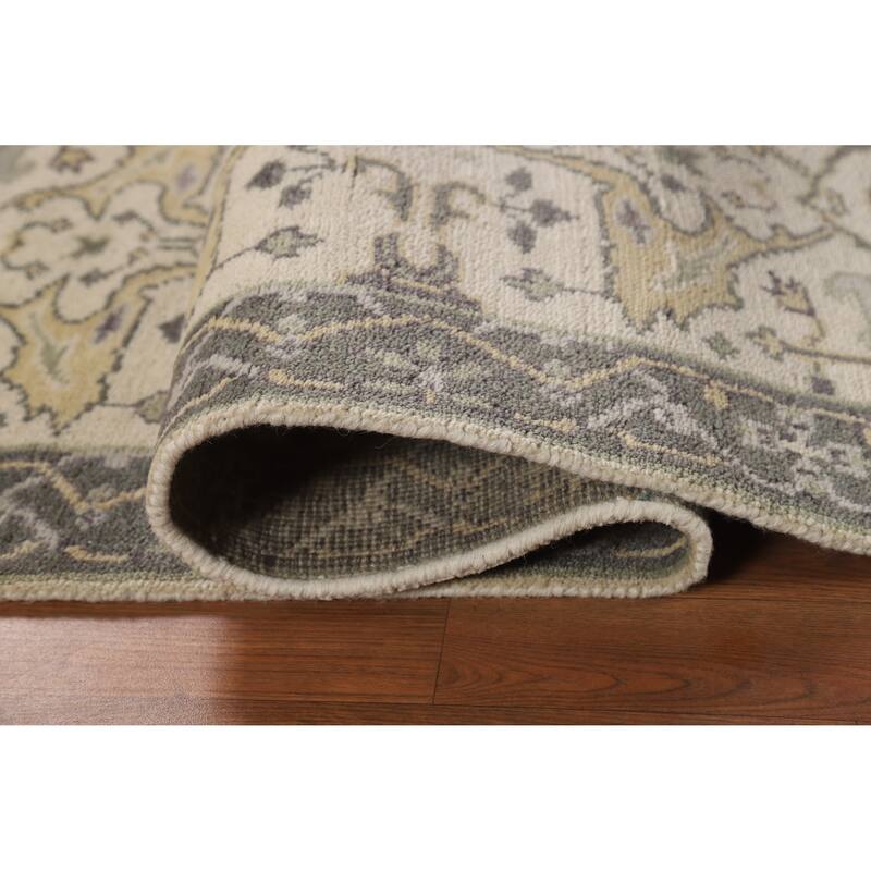 Ivory Gray Oushak Oriental Runner Rug Handmade Wool Carpet - 2'6"x 7'11"