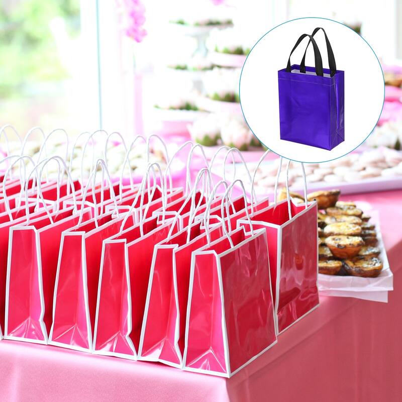 Gift Bags with Cards, 12 Set 8" Reusable Non-Woven Gift Goodie Bags - 6 Colors - 10"x8"x4"