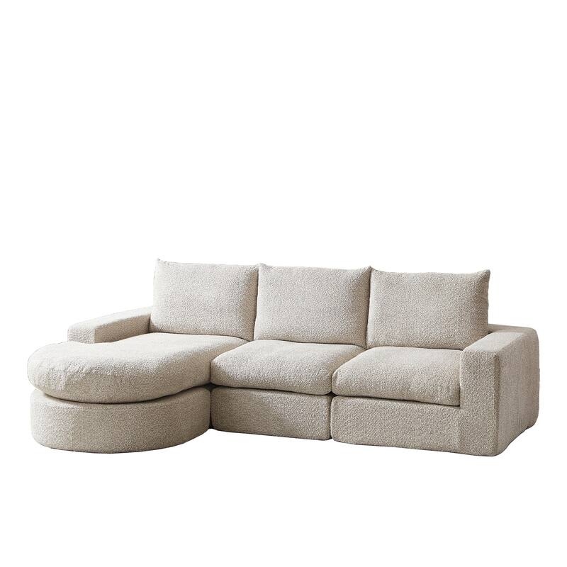 Curved Sectional Sofa with L-Shape Chaise, Chenille Upholstered Boneless Cloud Sofa, Modular 4 Seat Corner Sofa with Cushions