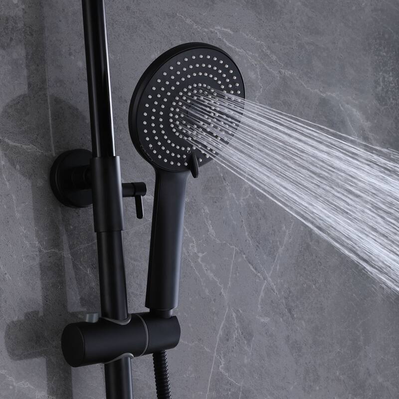 Tub Shower System With Rough-in Valve Exposed Pipes Shower Faucet With Hand Shower Matte Black 9.84 Inch Shower Head Kit Set