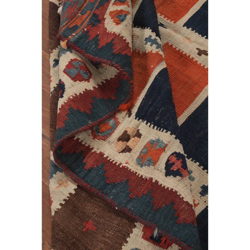 Hand Woven Oriental 100% Wool Carpet Southwestern Tribal Multi-Colored Kilim Area Rug - 7' 8'' X 4' 2''