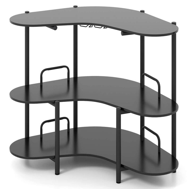 Costway 3-Tier Home Bar Unit with Stemware Racks & Storage Shelves - See Details - Black