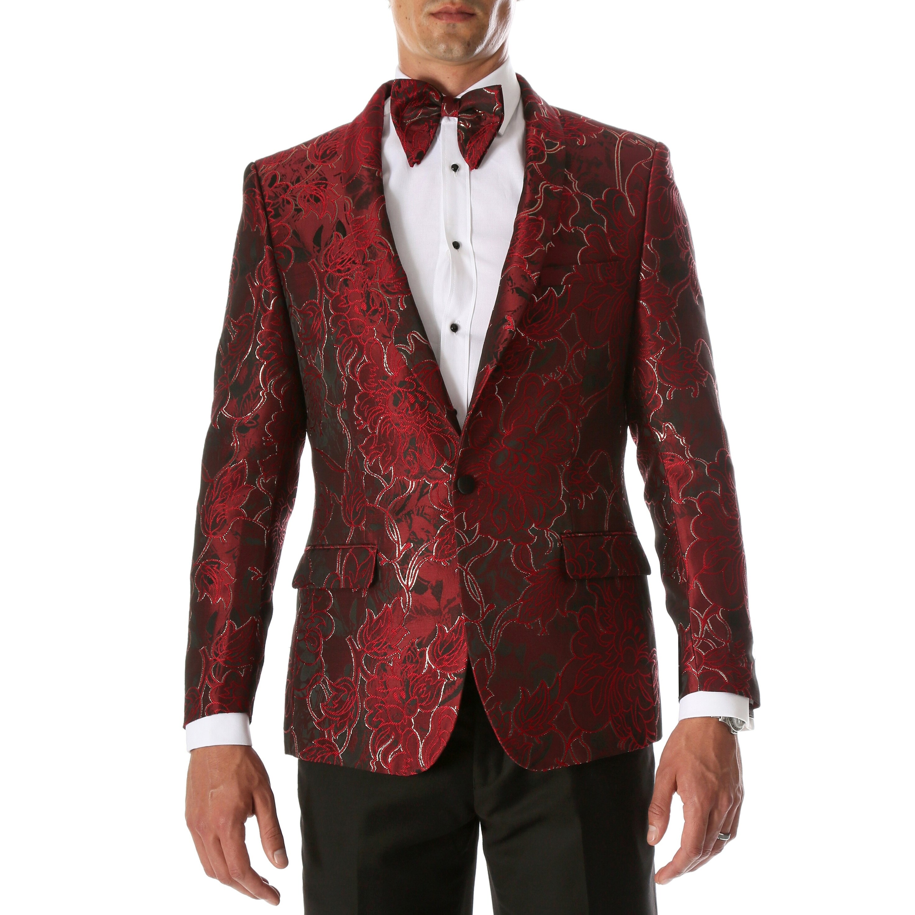 Shop Ferrecci Mens Romi Premium Floral Pattern Shawl Slim Tuxedo
