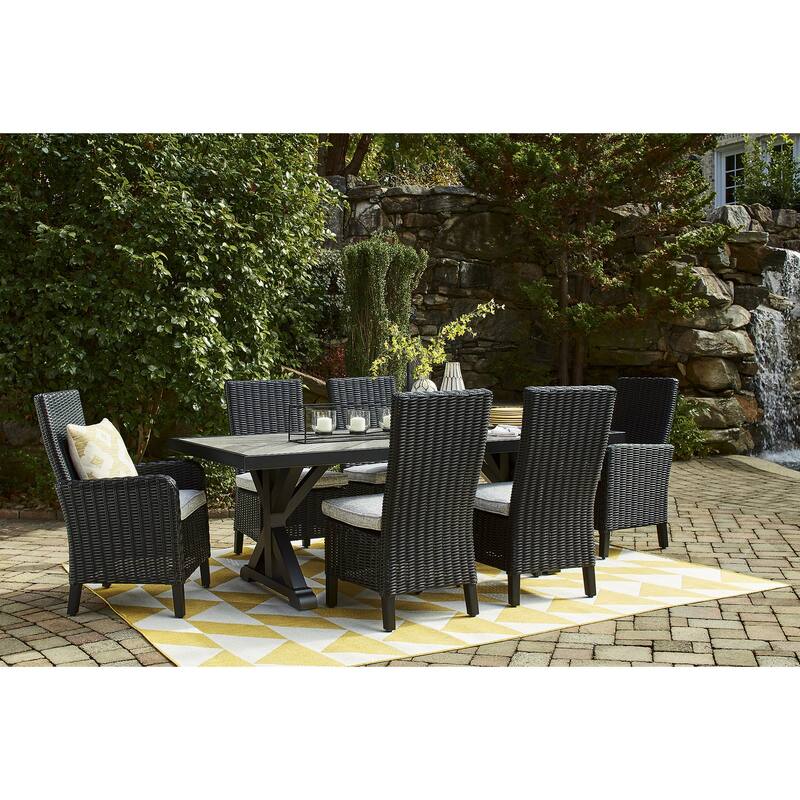 Signature Design by Ashley Beachcroft Black/Light Gray 7-Piece Outdoor Dining Package - 84.25" W x 42.25" D x 29.25" H