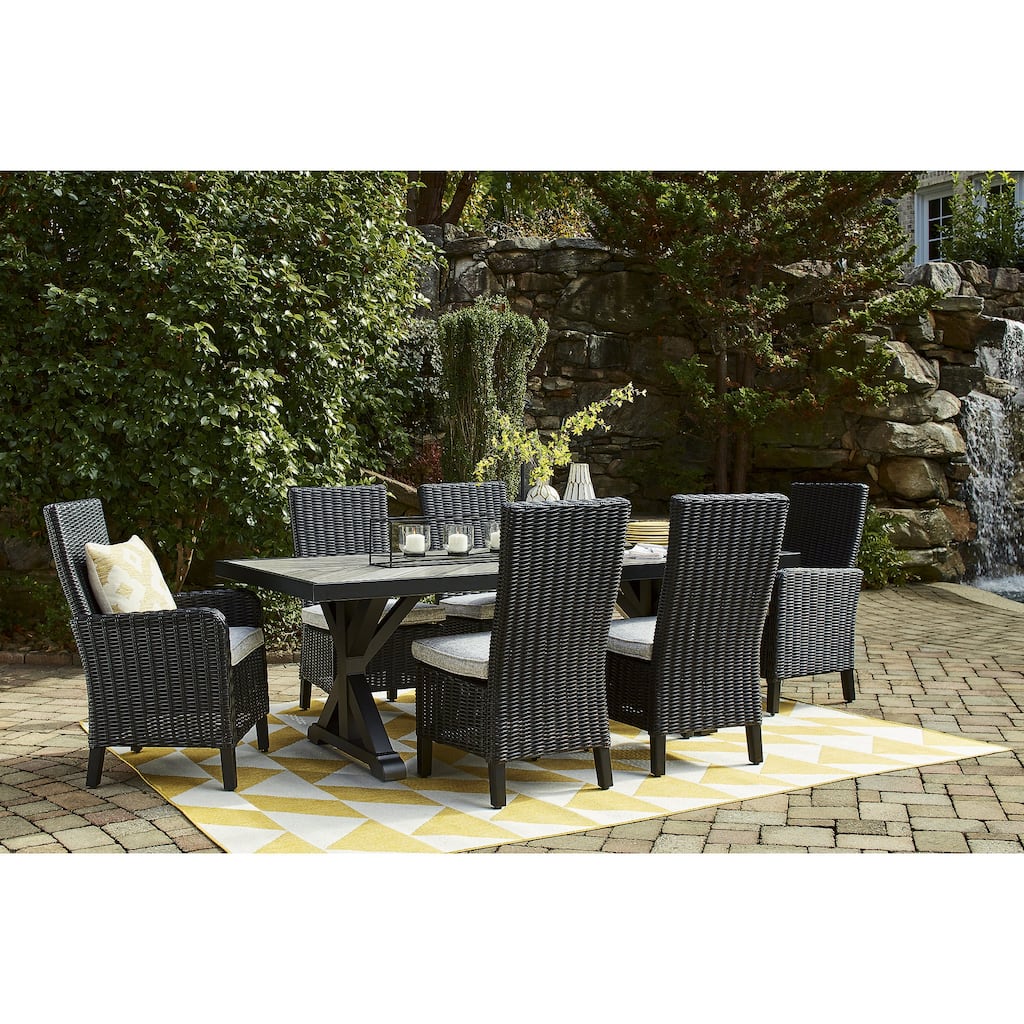 Signature Design by Ashley Beachcroft Black/Light Gray 7-Piece Outdoor Dining Package - 84.25" W x 42.25" D x 29.25" H