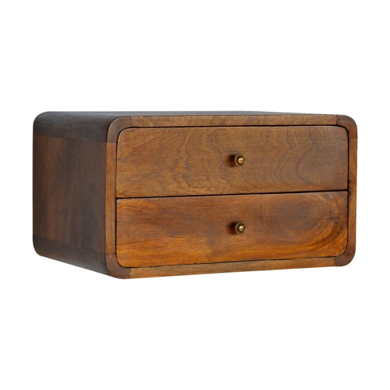 Contemporary Design Floating Curved Wooden Nightstand,Durable And Sturdy - Brown - 2-drawer