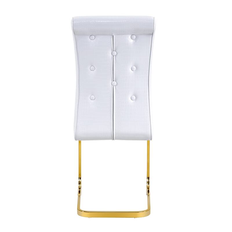 Retro Alligator-Embossed Faux Leather Dining Chairs with Crystal Buckle, Accent Upholstered Kitchen Chairs