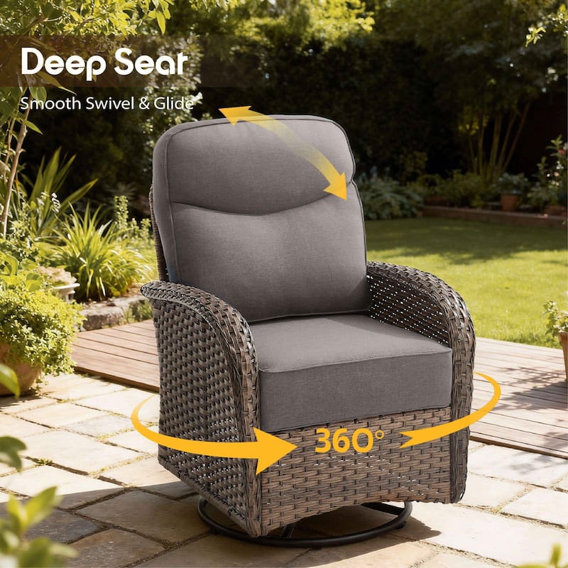 Meyreso 5-Piece Wicker Patio Conversation Set with Swivel Gliders and 6-Inch Thick Olefin Cushions