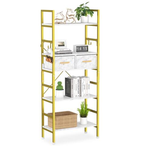 5 Tier Bookshelf Bookcase with 2 Drawers, Storage Shelves