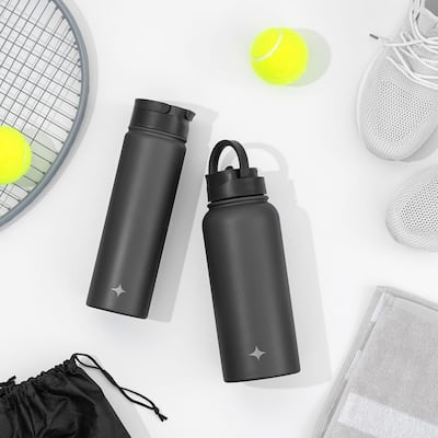 JoyJolt Triple Insulated Stainless Steel Water Bottle with Flip Lid & Sport Straw Lid - 22 oz