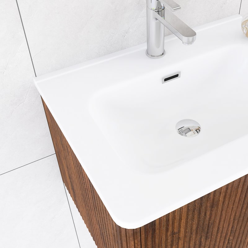Floating Bathroom Vanity with Glossy White Integrated Ceramic Sink