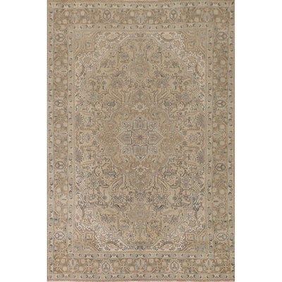 Floral Tabriz Persian Vintage Rug Hand-Knotted Traditional Wool Carpet - 6'9"x 9'9"