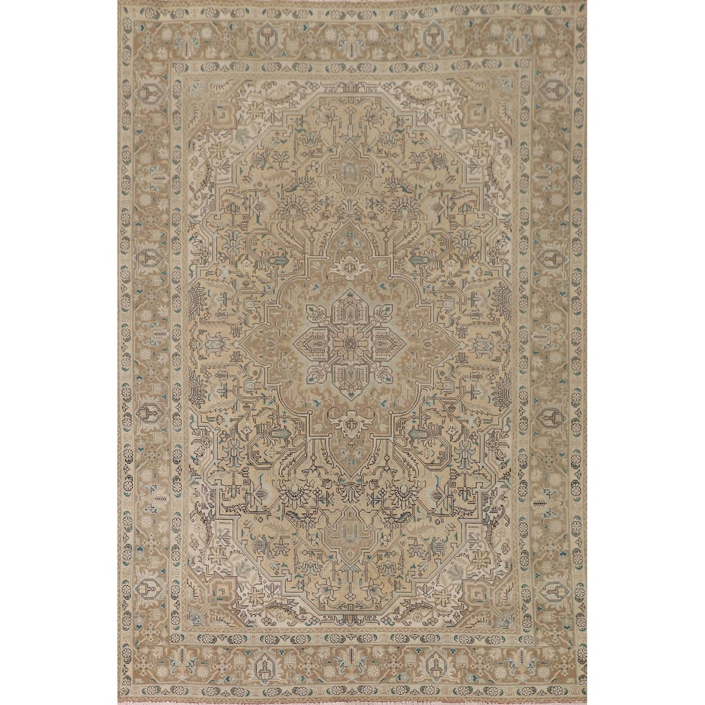 Floral Tabriz Persian Vintage Rug Hand-Knotted Traditional Wool Carpet - 6'9"x 9'9"