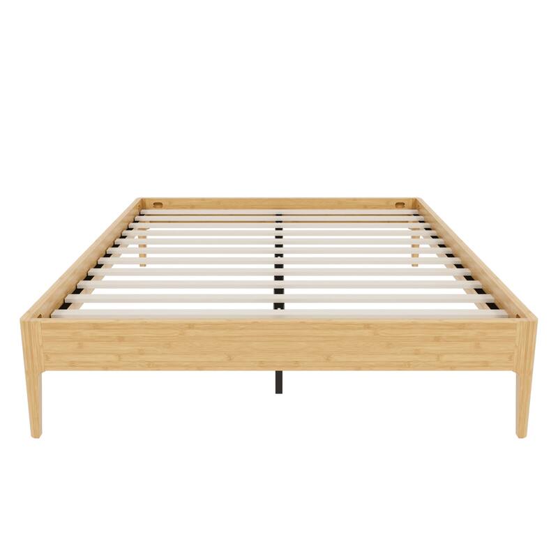 15" High Queen Bamboo Platform Bed, Wood Slat Metal Support, Modern Minimalist, No Box Spring, Easy Assembly, Natural