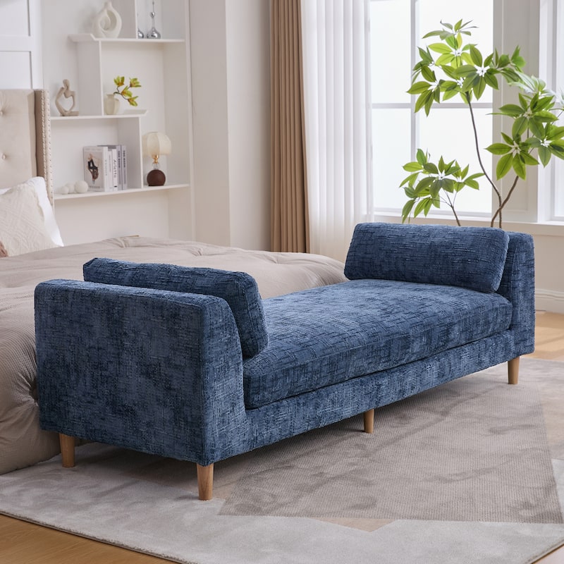 83" Wide Chenille Upholstered End of Bed Bench with Rubber Wood Legs