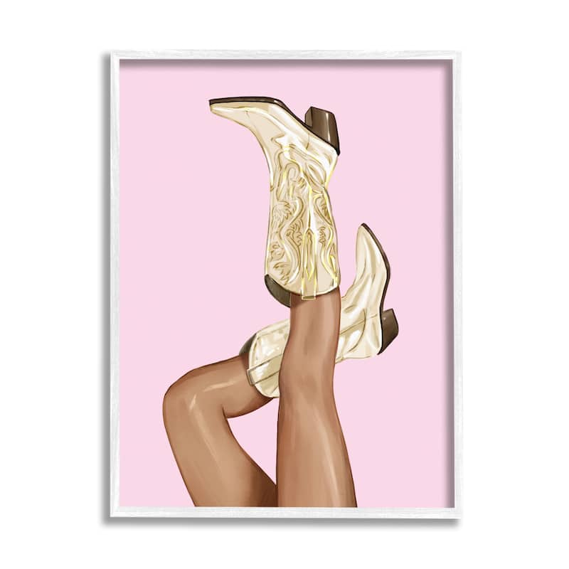 Stupell Pink Country Cowgirl Boots Framed Giclee Art by Ziwei Li - 11 x 14 - White