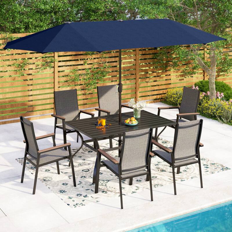 MAISON ARTS 7 Pieces Dining Set, 6 Aluminium Stackable Dining Chairs and a Metal Table
