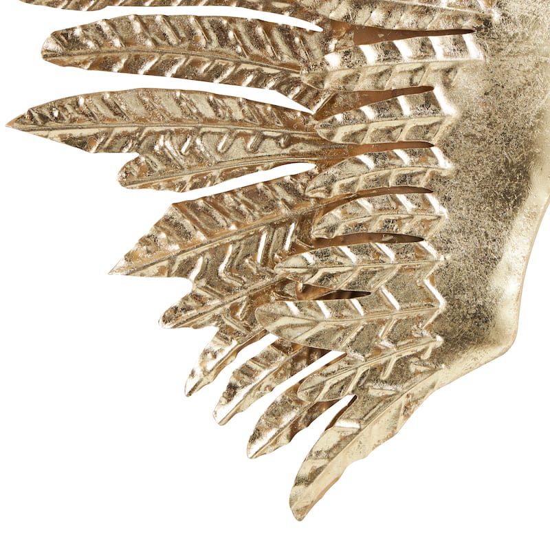 Gold Metal Wing Bird Home Wall Decor with Textured Metallic Finish (Set of 2)