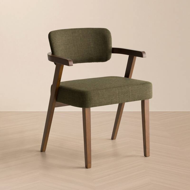 Modrest Sacks Mid-Century Modern Green Fabric & Walnut Dining Chair