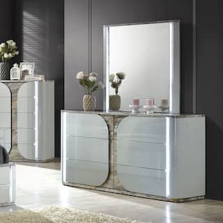 Furniture of America Sherri Modern 2-Piece Light Grey Solid Wood 6-Drawer Dresser and Mirror Set with Touch LED