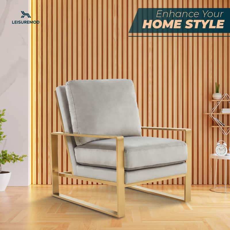 Jefferson Modern Velvet Accent Chair with Brushed Gold Frame, Removable Cushions, and Floor Protectors for Living Room or Office