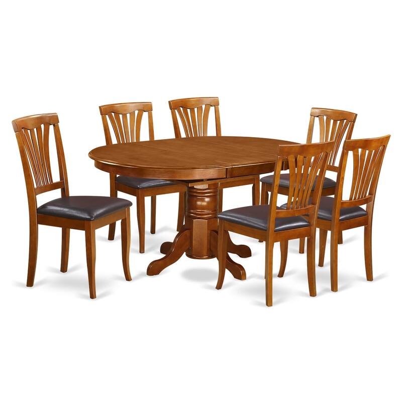 East West Furniture 7 Piece Modern Dining Table Set- an Oval Wooden Table and 6 Dining Chairs, Saddle Brown (Seat Options)