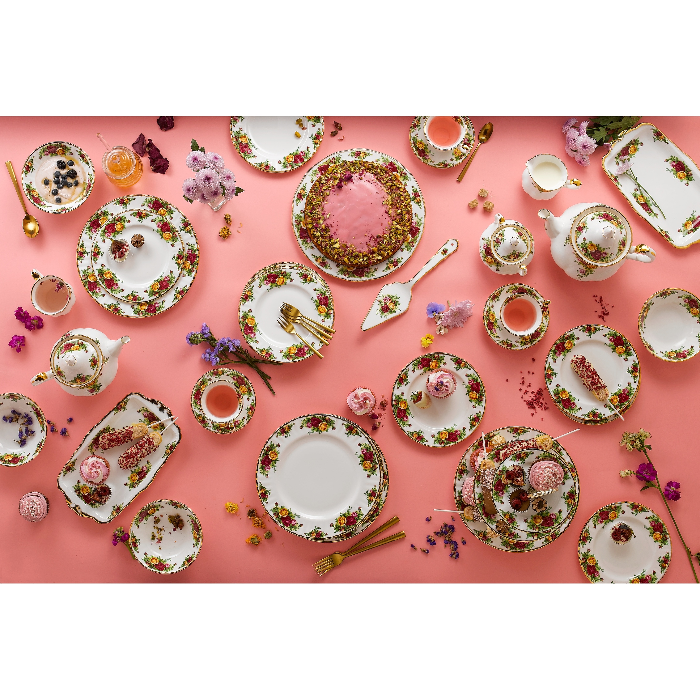 Royal Albert Old Country Roses Teapot, Sugar, Creamer, Piece Set