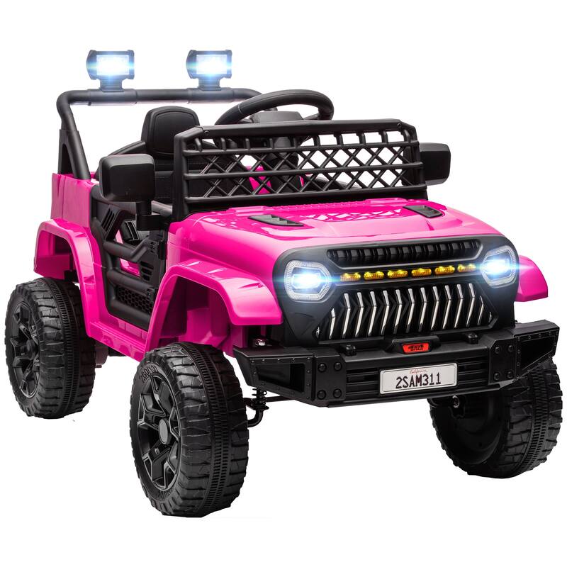 12V Battery Powered Kids Electric UTV, Qaba Ride-On Truck with 3 Speeds, Remote Control, USB Music, LED Headlights - Pink