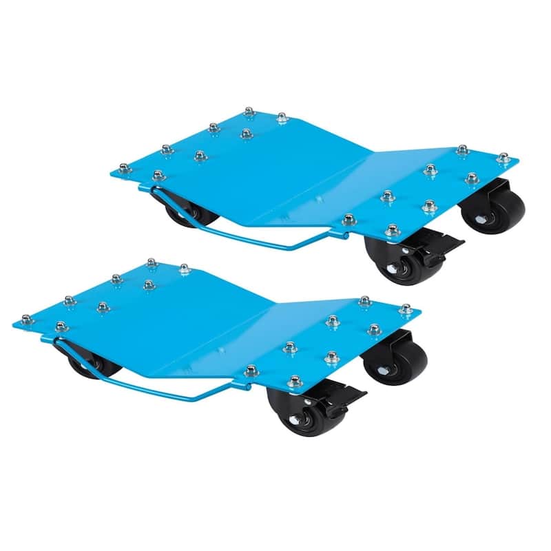 2-Pack Heavy-Duty Car Wheel Dollies 2000-lb Capacity Each 360Degree Rotational Casters with Brake Blue - Blue