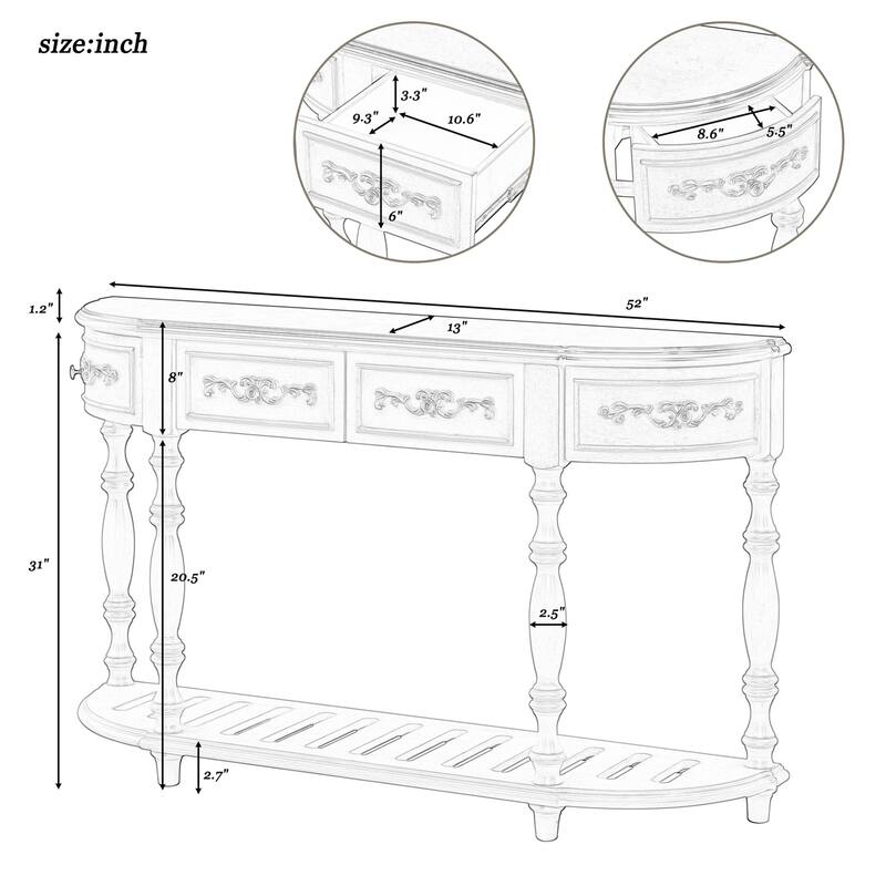 Merax Curved Console Table with 4 Drawers and 1 Shelf