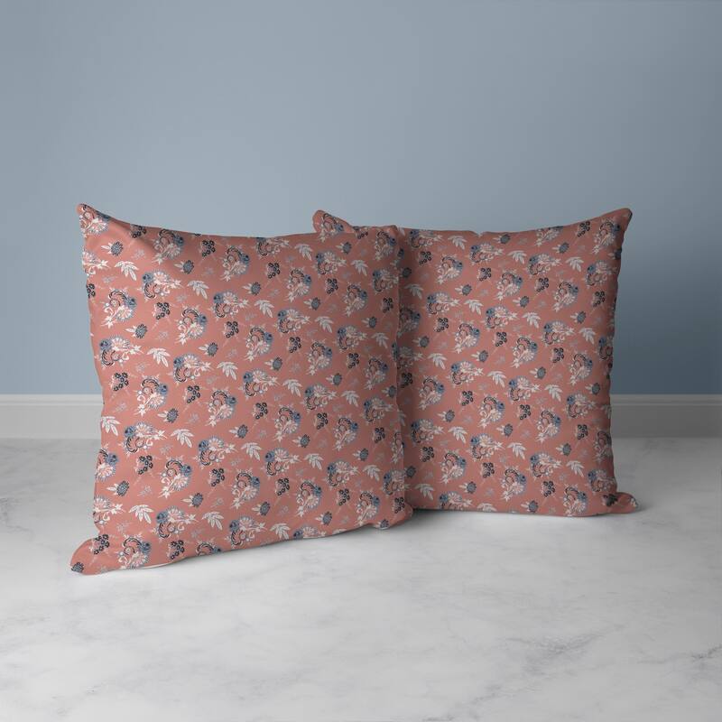 Pink And Blue Rose Dreams Faux Suede Throw Pillow Zipper