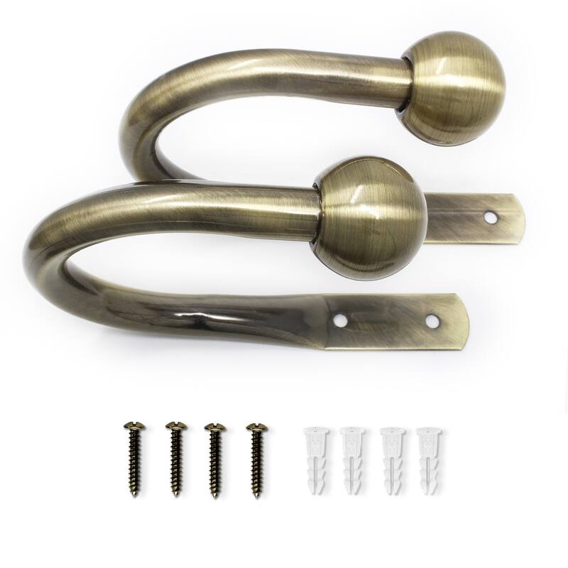 Chicology Holdbacks, Curtain & Drapery Rod Tie Backs & Hardware, Essential - Set of 2 - Brass Finish - essential antique brass (100% steel)