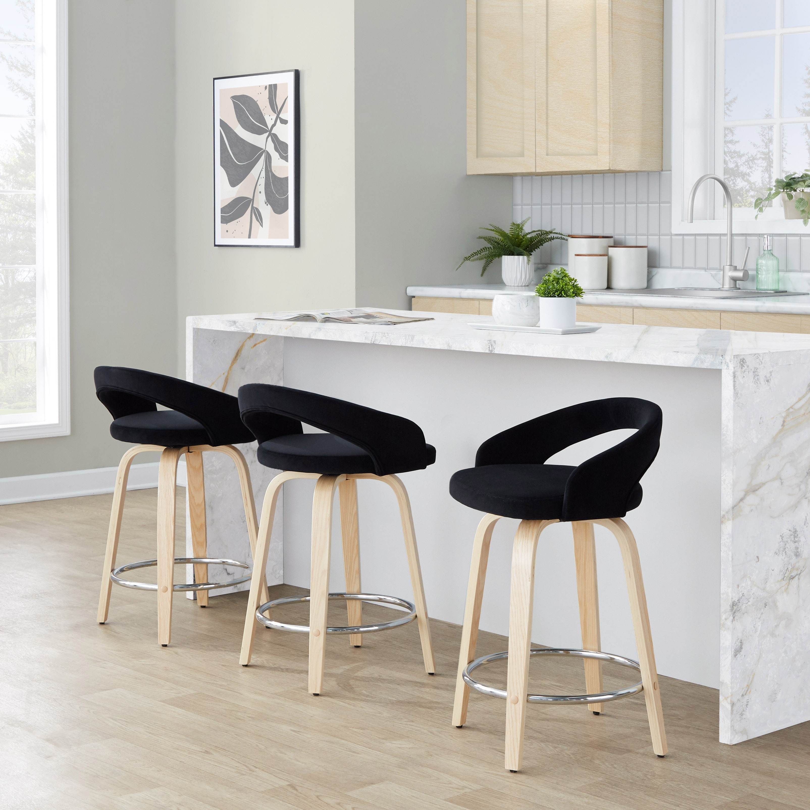 Carson Carrington Stavanger Upholstered 24" Fixed-Height Counter Stool with Bent Wood Legs & Round Footrest (Set of 2)