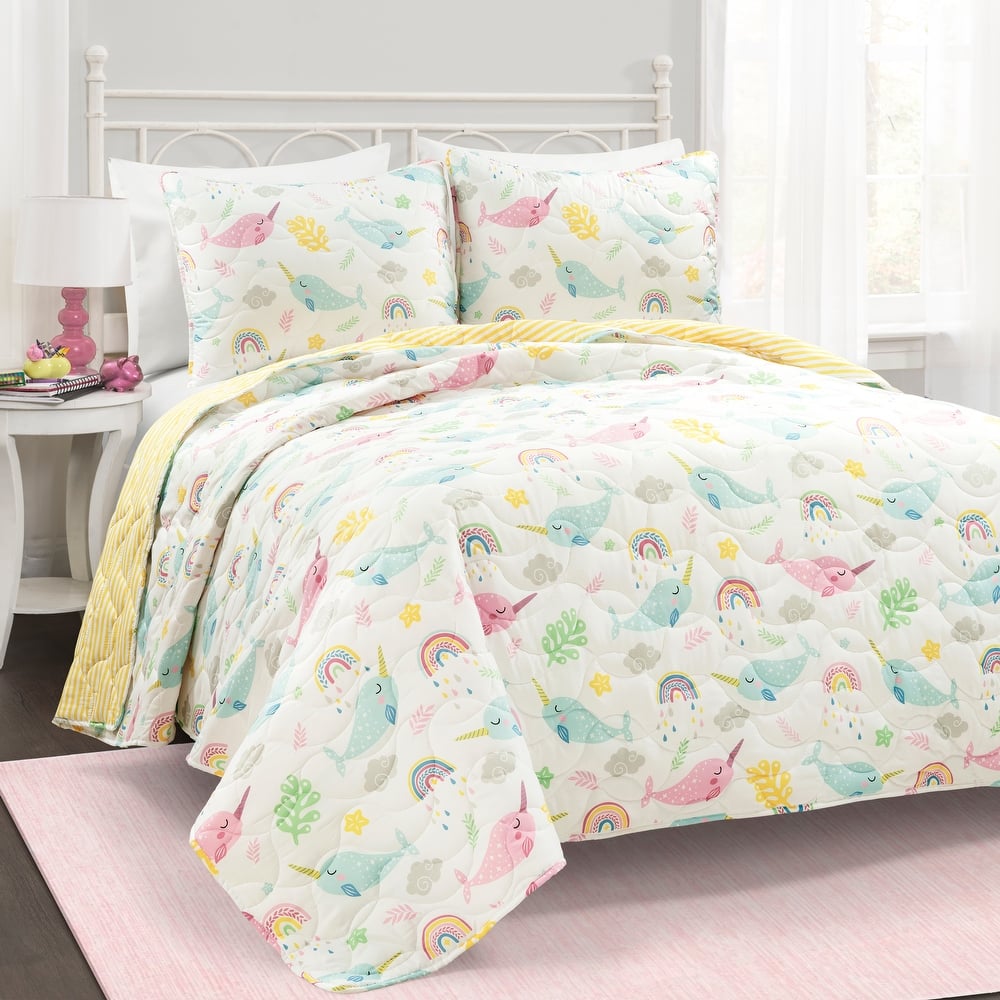 Lush Decor Magical Narwhal Reversible Oversized Quilt Set