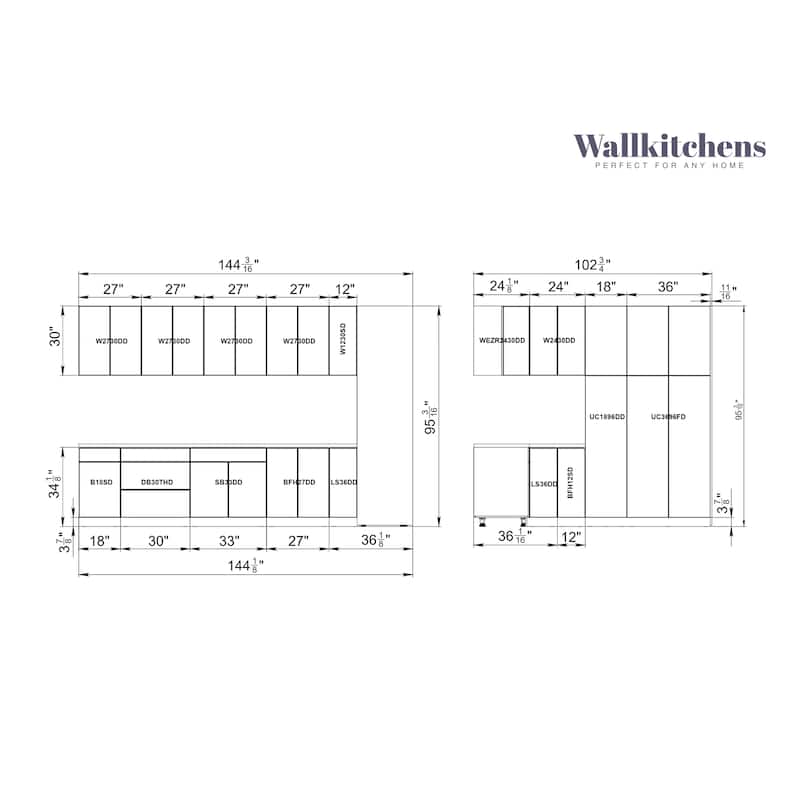 Kitchen Timeless Collection White Gloss Color Base Size 12Ft Wide - 144x102