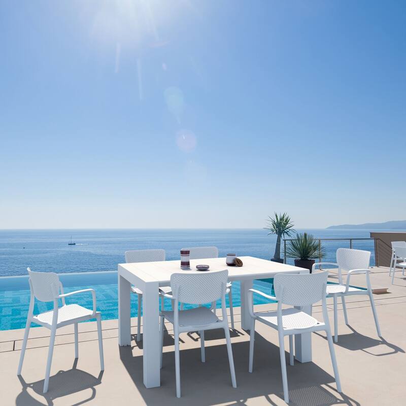 33" White Stackable Solid Patio Dining Arm Chair