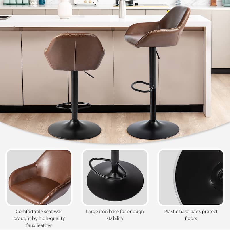 Glitzhome Set of 3 Mid-Century Modern Adjustable Swivel Bar Stools - Set of 3