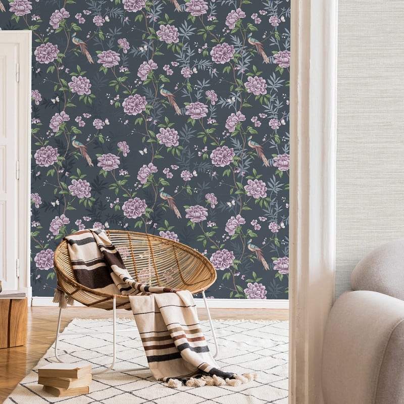 Fine Decor Akina Navy Floral Wallpaper
