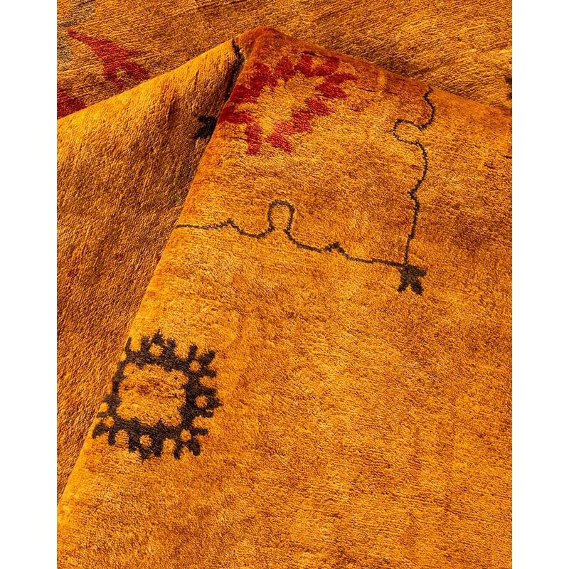 Overton Handknotted Wool Vintage Inspired Contemporary Overdyed Yellow Area Rug - 16' 0" x 12' 4"