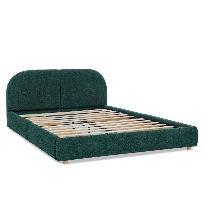 Stylish Curve-shaped Upholstered Platform Bed Frame Modern Minimalist Low Profile Bed with Curved Headboard Optional Storage Bed
