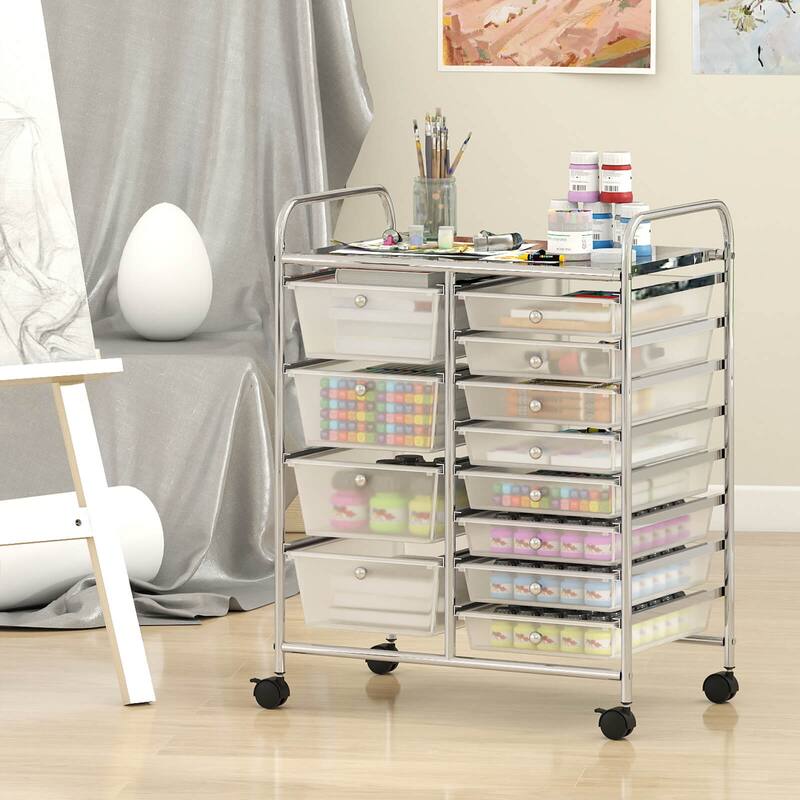 Costway 15 Drawer Rolling Storage Cart Tools Scrapbook Paper Office - See Details