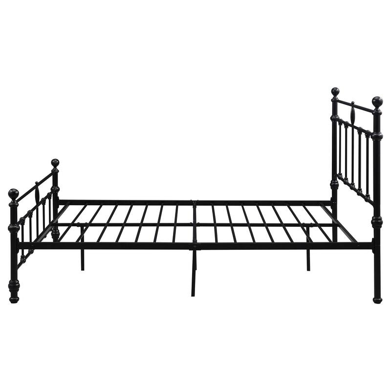Nevy Queen Size Bed, Classic Intricate Detailed Black Metal Frame