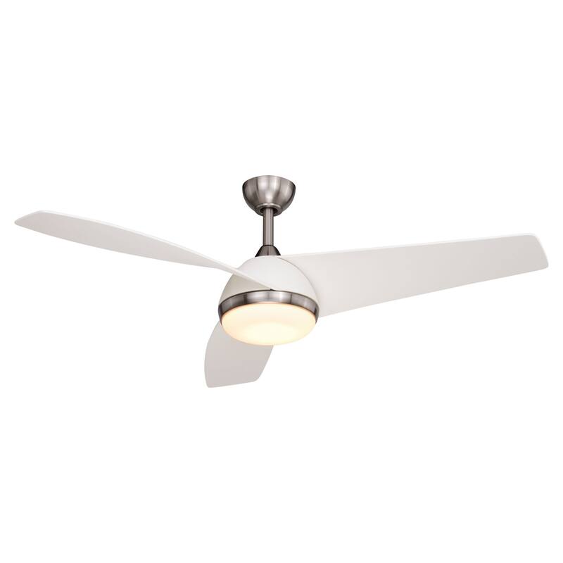 Odell White and Brushed Nickel Propeller Ceiling Fan with Integrated LED Light Kit and Remote