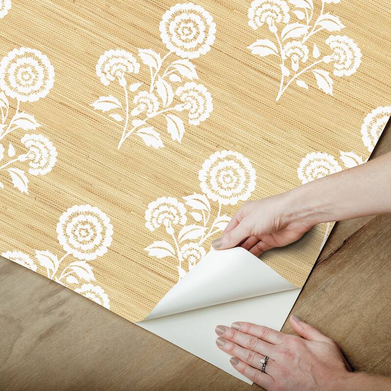 Society Social Flourish Block Print Wheat Faux Grasscloth Peel and Stick Wallpaper