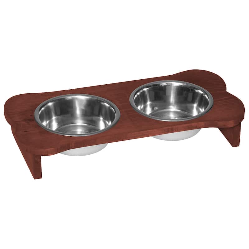 Amish Made Pine Bone-Shaped Dog Dish - Burgundy - Low Feeder
